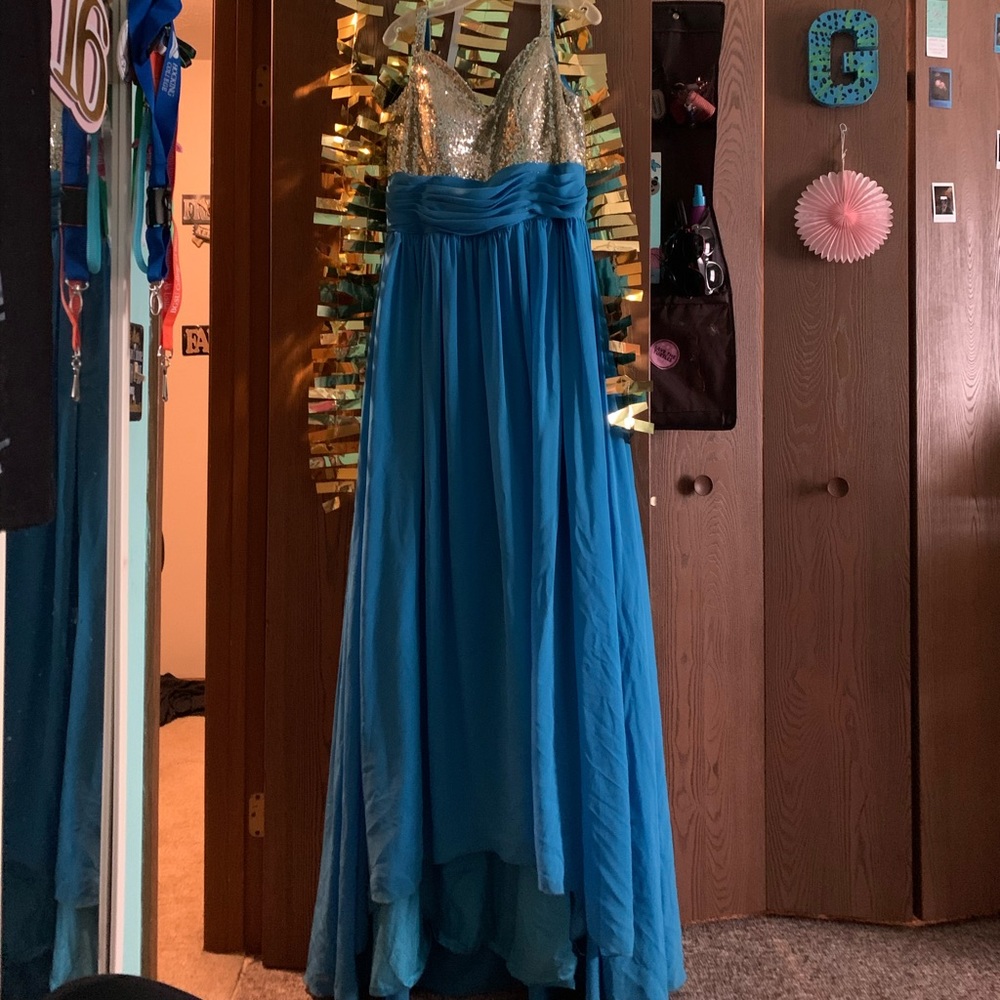 Long blue and gold dress